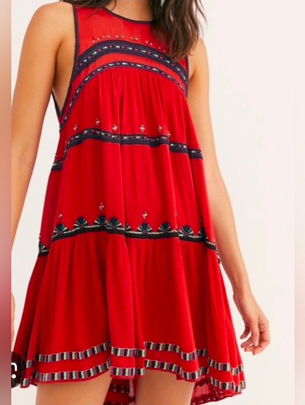 Free People To The Point Embroidered Maxi Dress XS NWT Red Boho Festival Gauze